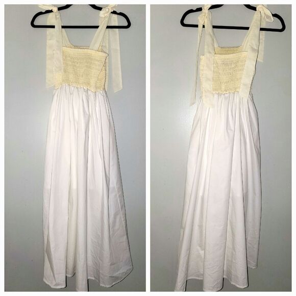 Anthropologie Kourt Drew Smocked Yellow Cream Midi Dress XS - Picture 1 of 10